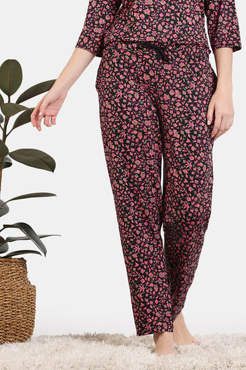 Buy Zivame Floral Tales Knit Poly Pyjama - Jet Black